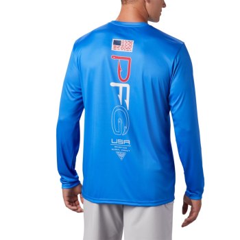 Columbia Muške Majice S Kapuljačom - PFG Terminal Tackle Americana Long Sleeve Plave | VUMT-03562